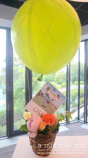 balony koszyk z kwiatami podróże motyw przewodni ślubu i wesela 2