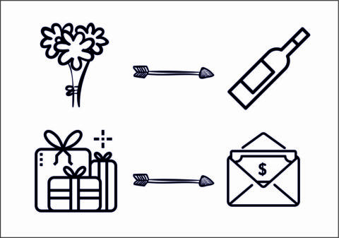 rebus rysunkowy obrazkowy na zaproszenia zamiast prezentów zamiast kwiatów